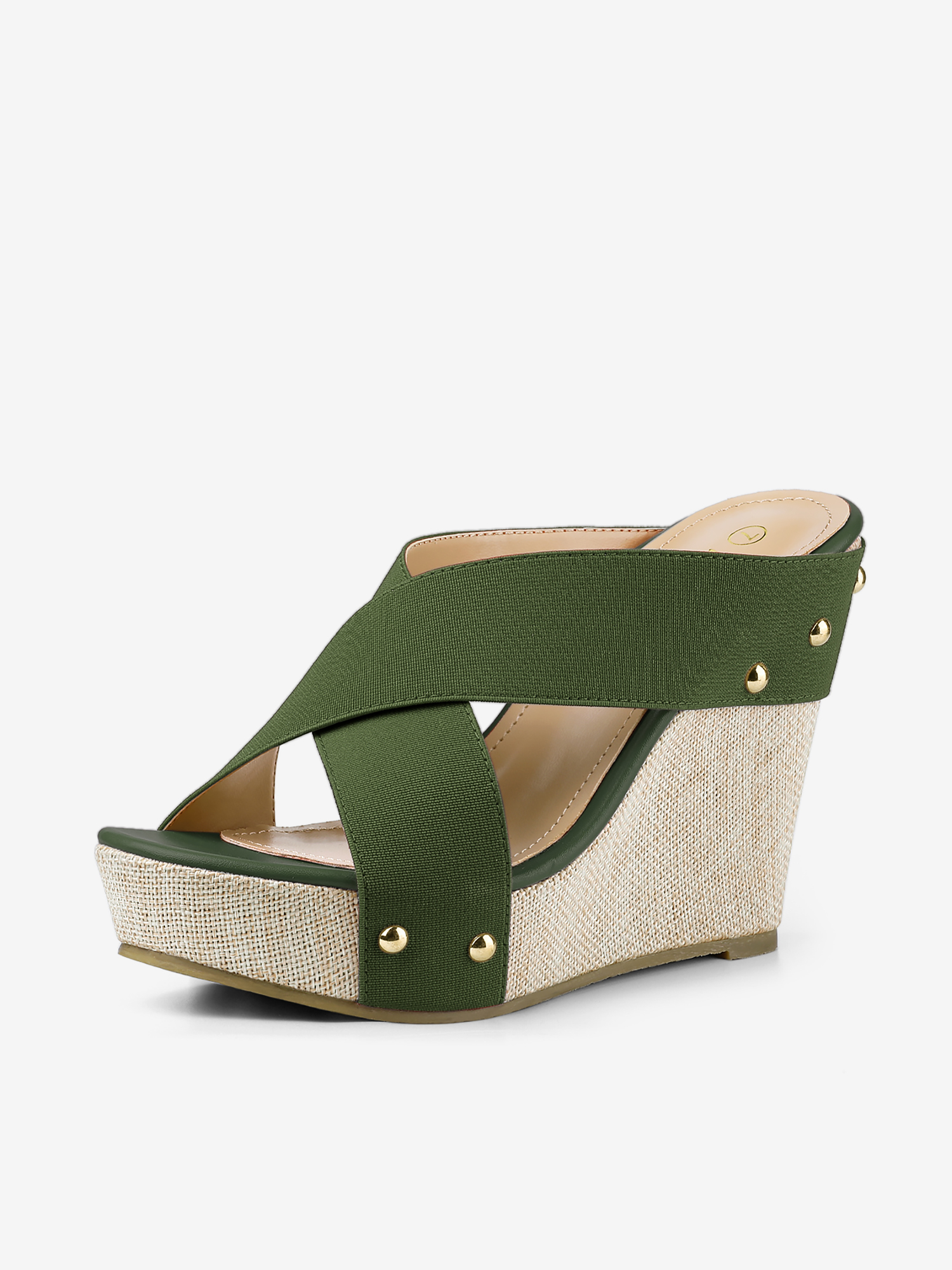 Crisscrossing Strap Platform Slide Wedge Sandals Dark Green/7.5 - Allegra K catalog