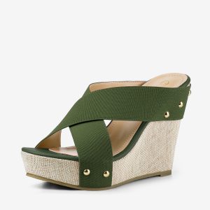 Crisscrossing Strap Platform Slide Wedge Sandals Dark Green/8.5 - Allegra K catalog