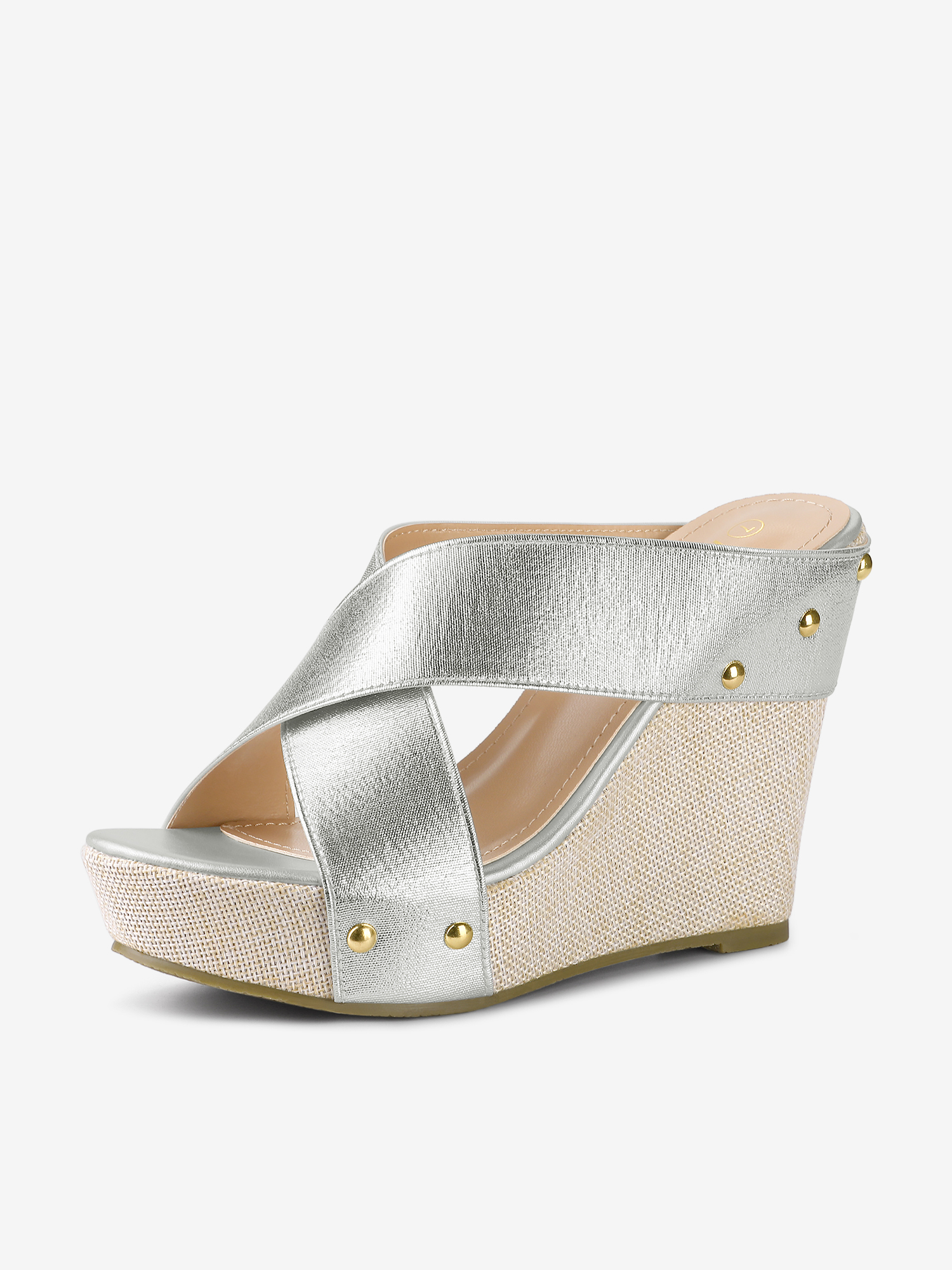 Crisscrossing Strap Platform Slide Wedge Sandals Silver/7.5 - Allegra K catalog