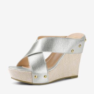 Crisscrossing Strap Platform Slide Wedge Sandals Silver/8.5 - Allegra K catalog