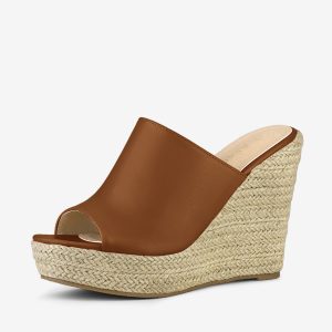 PU Leather Open Toe Espadrille Wedge Platform Mules Brown/9 - Allegra K catalog