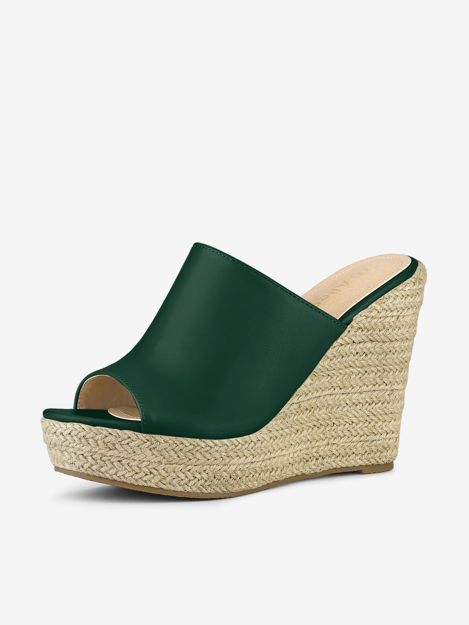 PU Leather Open Toe Espadrille Wedge Platform Mules Dark Green/9 - Allegra K catalog