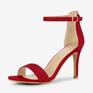 Suede Ankle Strap High Stiletto Heel Sandals Red/10 - Allegra K catalog
