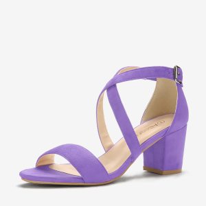 Faux Suede Crisscross Ankle Strap Block Heel Sandals Purple/9 - Allegra K catalog