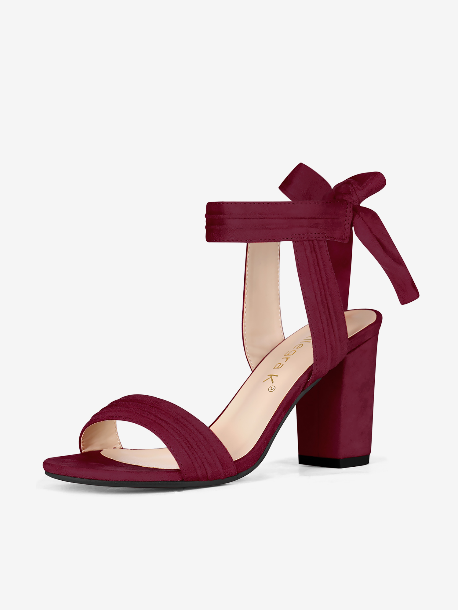 Faux Suede Open Toe Ankle Tie Back Chunky Heel Sandals Burgundy/9 - Allegra K catalog