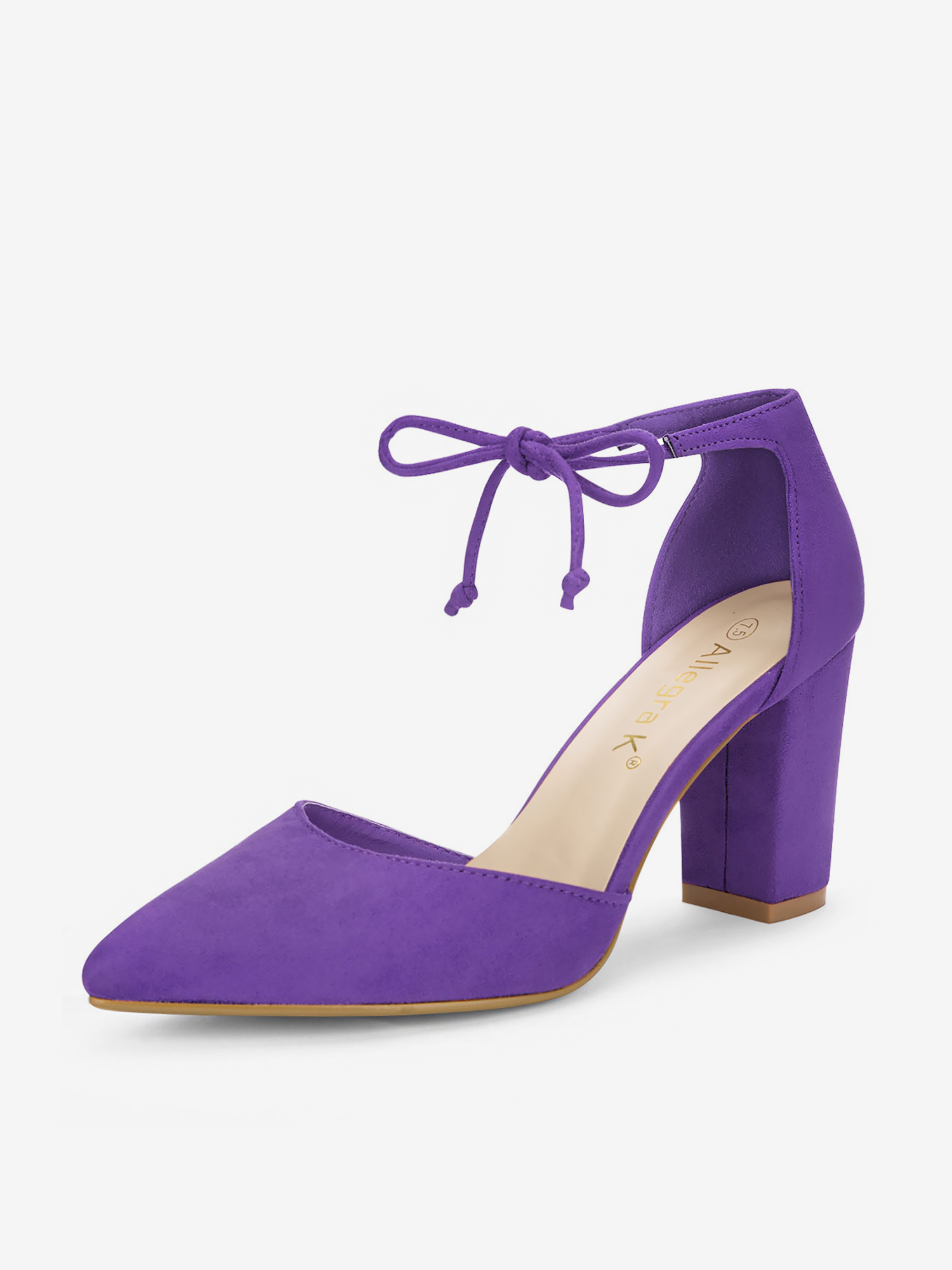 Tapered Straps Ankle Tie Point Toe Chunky Heel Pumps Purple/8.5 - Allegra K catalog