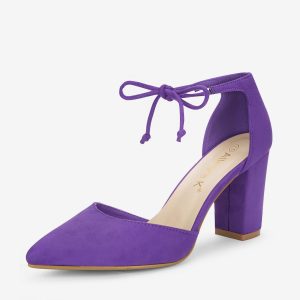 Tapered Straps Ankle Tie Point Toe Chunky Heel Pumps Purple/9 - Allegra K catalog