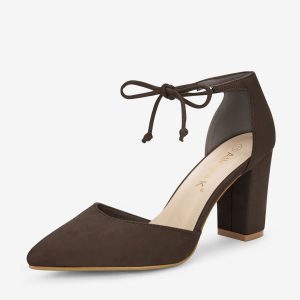 Tapered Straps Ankle Tie Point Toe Chunky Heel Pumps Coffee/7.5 - Allegra K catalog