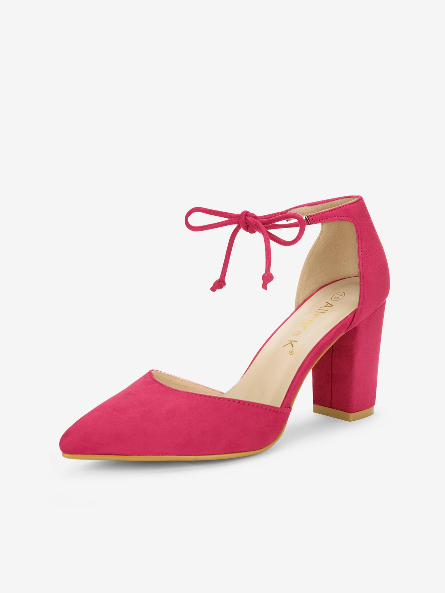 Tapered Straps Ankle Tie Point Toe Chunky Heel Pumps Hot Pink/6 - Allegra K catalog