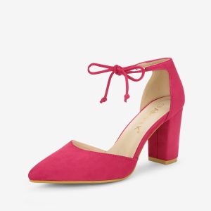 Tapered Straps Ankle Tie Point Toe Chunky Heel Pumps Hot Pink/10 - Allegra K catalog