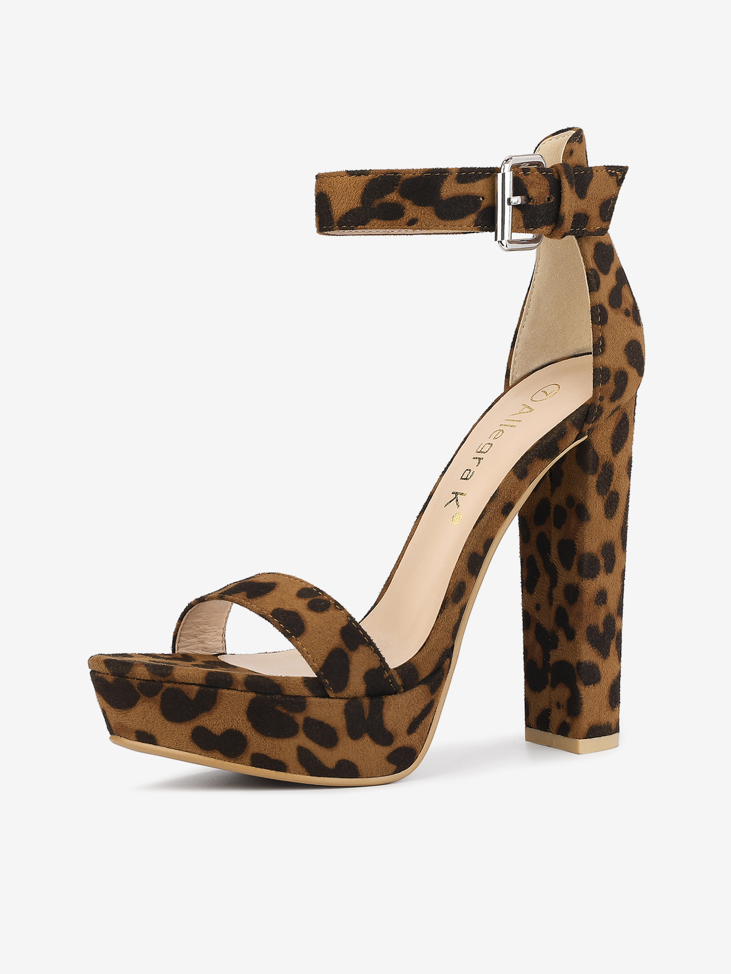 Faux Suede Platform Ankle Strap Chunky High Heel Sandals Leopard/10.5 - Allegra K catalog