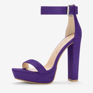 Faux Suede Platform Ankle Strap Chunky High Heel Sandals Purple/7 - Allegra K catalog