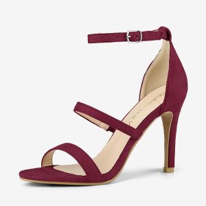 Open Toe Triple Straps Stiletto High Heel Sandals Burgundy/9 - Allegra K catalog