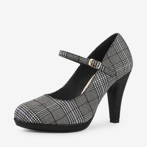 Houndstooth Platform Stiletto Heel Mary Janes Pumps Black White/6.5 - Allegra K catalog