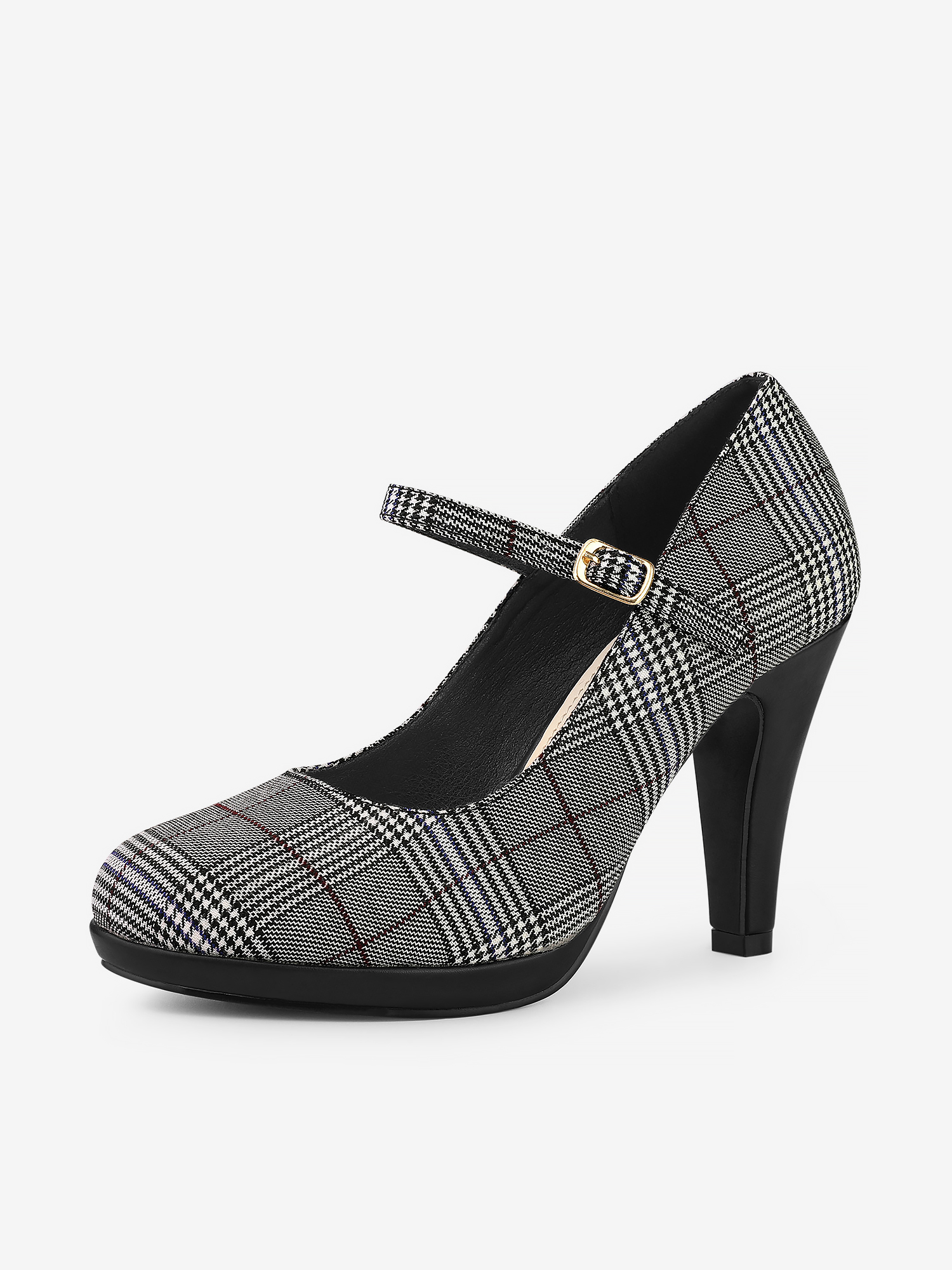 Houndstooth Platform Stiletto Heel Mary Janes Pumps Black White/6.5 - Allegra K catalog