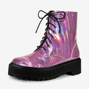 Round Toe Platform Lace Up Colorful Combat Ankle Boots Pink/7 - Allegra K catalog