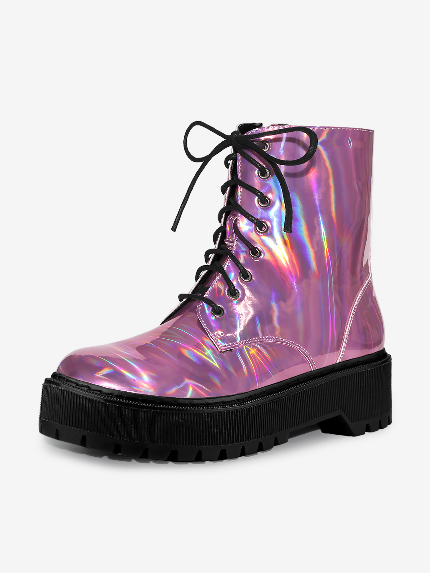 Round Toe Platform Lace Up Colorful Combat Ankle Boots Pink/7 - Allegra K catalog