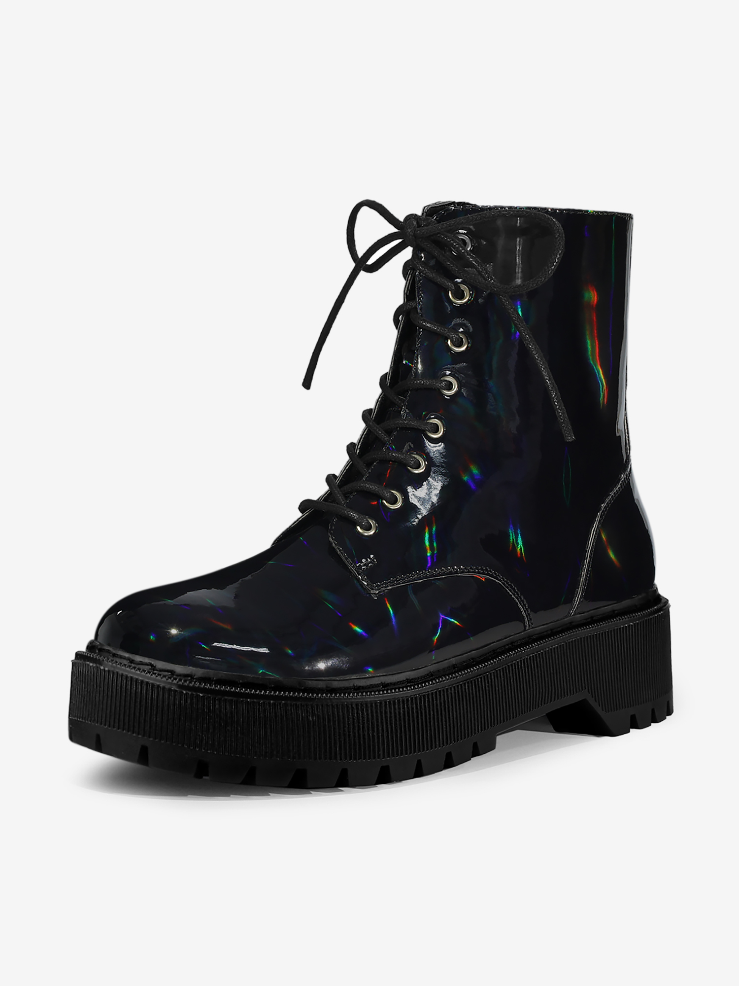 Round Toe Platform Lace Up Colorful Combat Ankle Boots Black/10 - Allegra K catalog