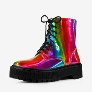 Round Toe Platform Lace Up Colorful Combat Ankle Boots Multi/8.5 - Allegra K catalog