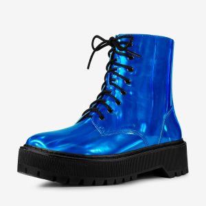 Round Toe Platform Lace Up Colorful Combat Ankle Boots Blue/8.5 - Allegra K catalog