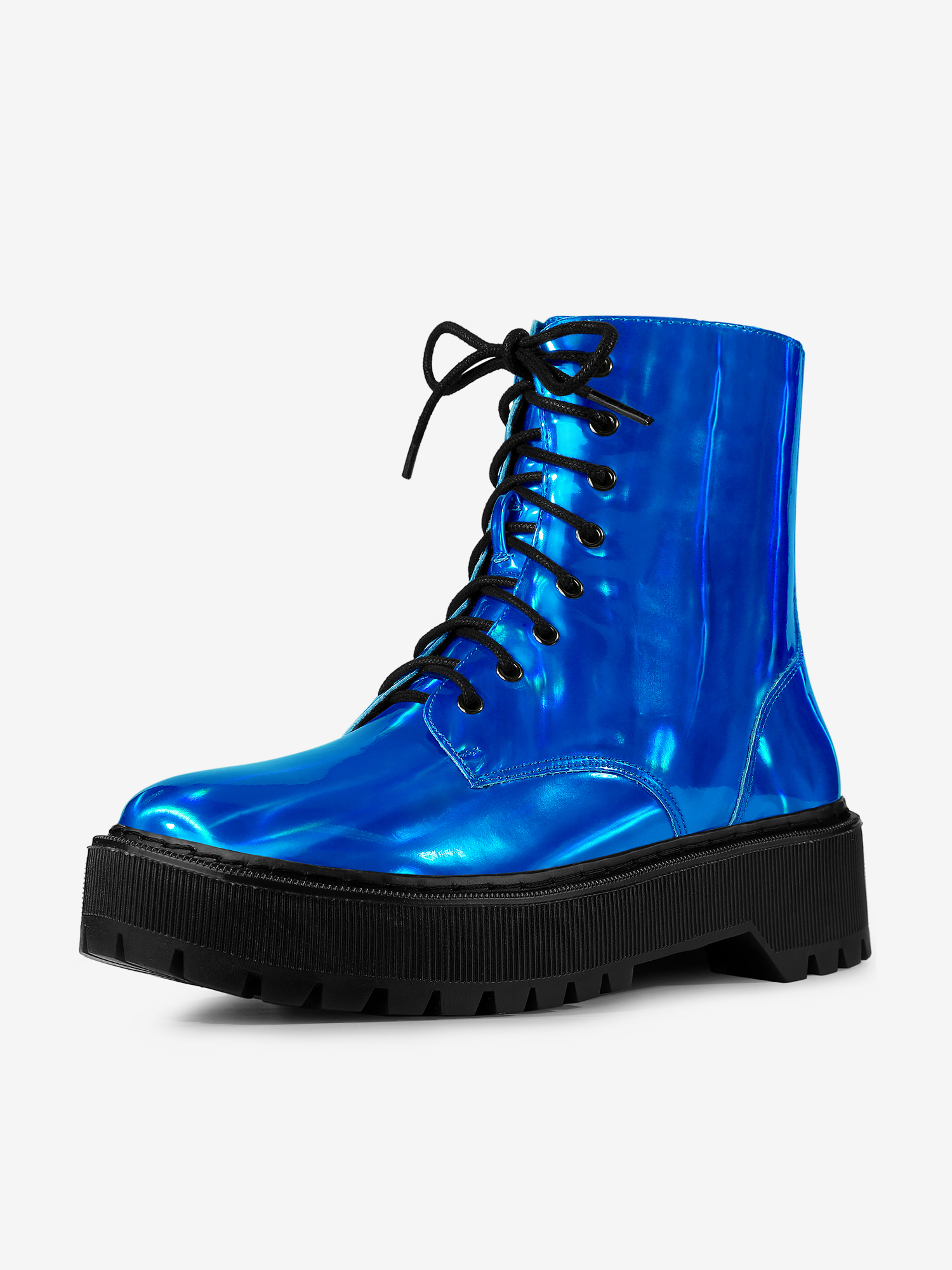 Round Toe Platform Lace Up Colorful Combat Ankle Boots Blue/10 - Allegra K catalog