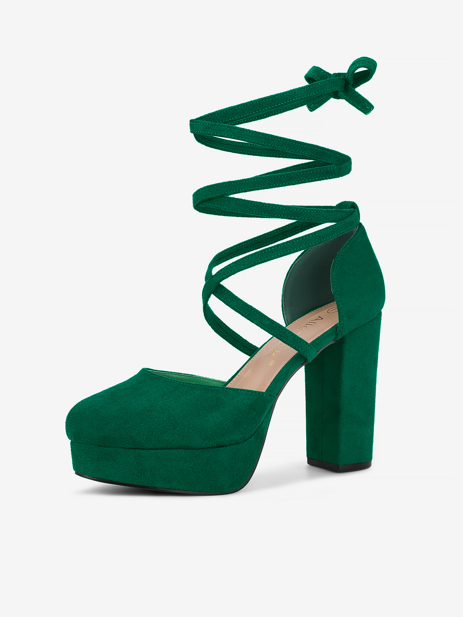 Platform Block Heel Lace Up Pumps Sandals Emerald Green/7 - Allegra K catalog