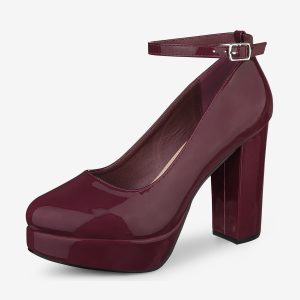 Platform Ankle Strap Chunky Heel Mary Janes Pumps Burgundy/7 - Allegra K catalog