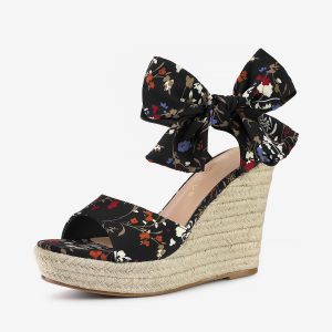 Platform Floral Printed Slingback Espadrille Wedge Sandals Black/8 - Allegra K catalog