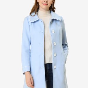 Winter Elegant Lapel Collar Long Trench Coat Light Blue/S - Allegra K catalog