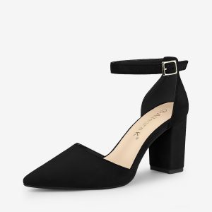 Ankle Strap Pointed Toe Block Heel Pumps Black/6 - Allegra K catalog