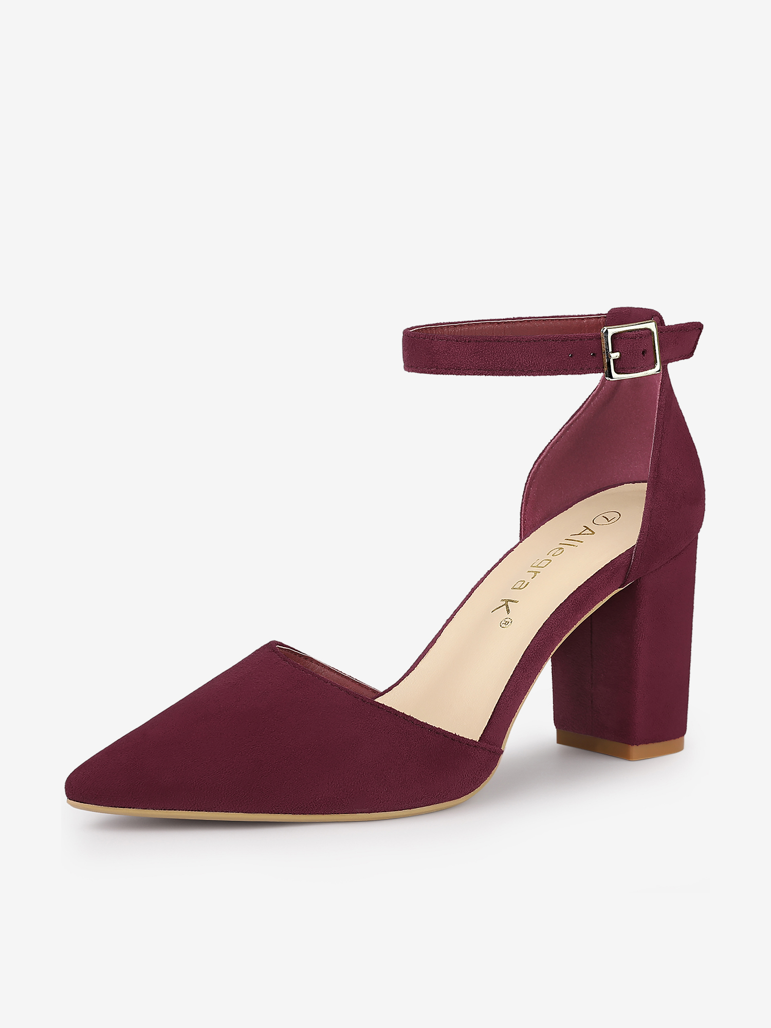 Ankle Strap Pointed Toe Block Heel Pumps Burgundy/8.5 - Allegra K catalog