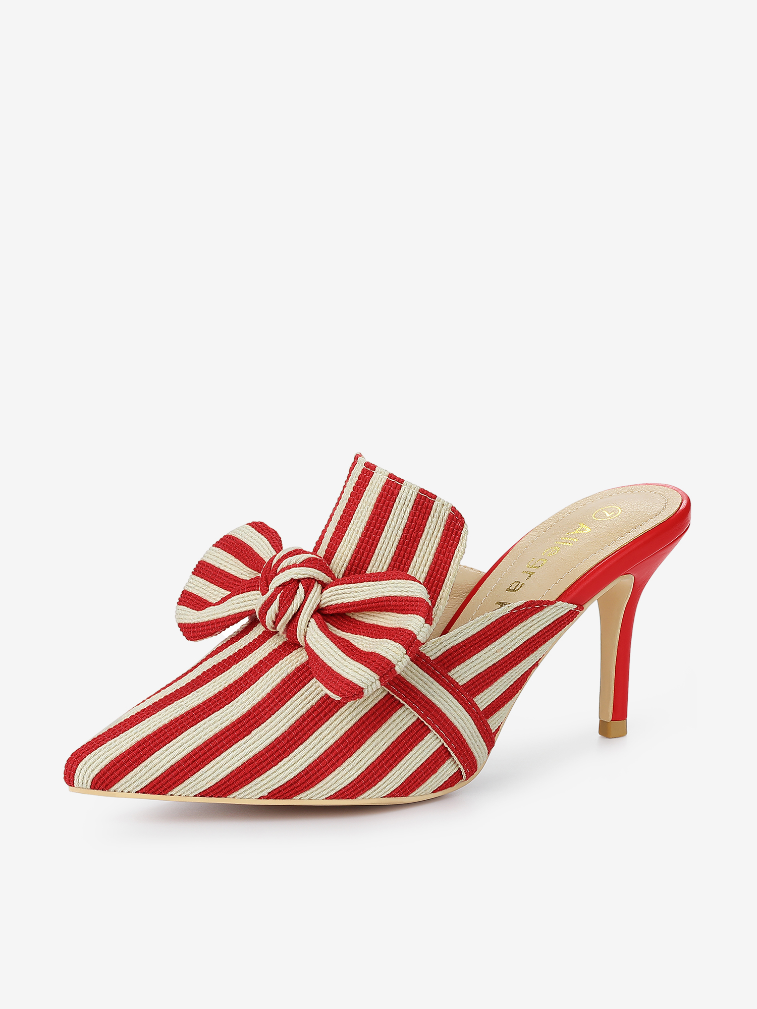 Stripe Bow Slip on Stiletto Heel Slides Mules Red/11 - Allegra K catalog
