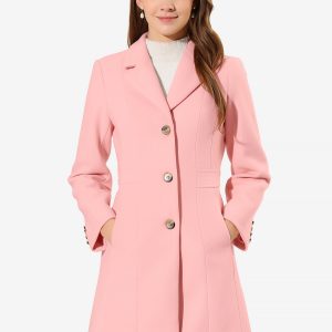 Single Breasted Notched Lapel Outerwear Winter Coats Pink/XS - Allegra K catalog
