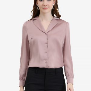 Elegant Collar Blouse Long Sleeve Work Office Satin Button Down Shirt Pink/M - Allegra K catalog