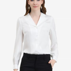 Elegant Collar Blouse Long Sleeve Work Office Satin Button Down Shirt White/S - Allegra K catalog