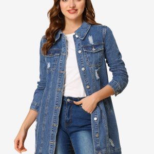 Distressed Long Sleeve Ripped Casual Denim Jacket Light Blue/M - Allegra K catalog