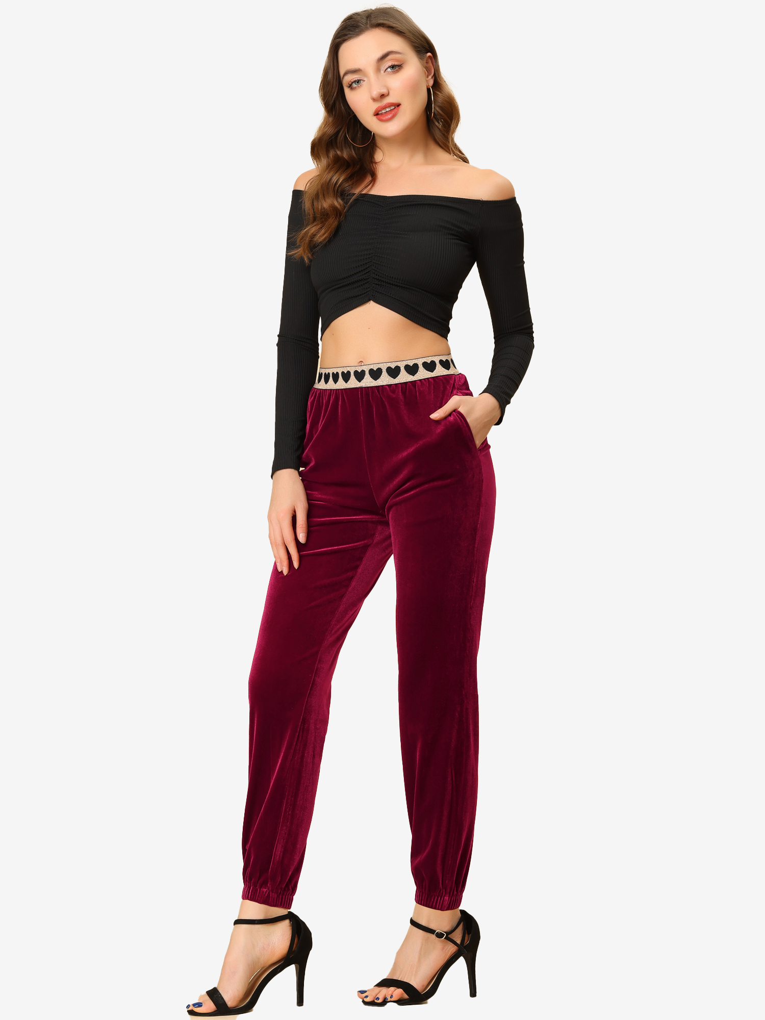 Casual Elastic Waist Athleisure Ankle Length Velvet Joggers Pants Burgundy/XL - Allegra K catalog