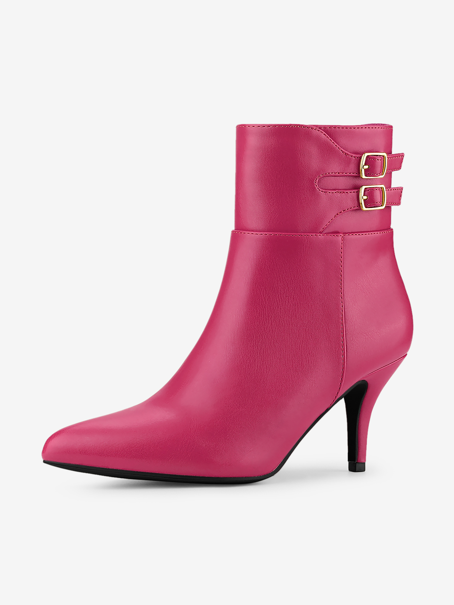 Pointed Toe Buckle Stiletto Heel Ankle Boots Hot Pink/9 - Allegra K catalog