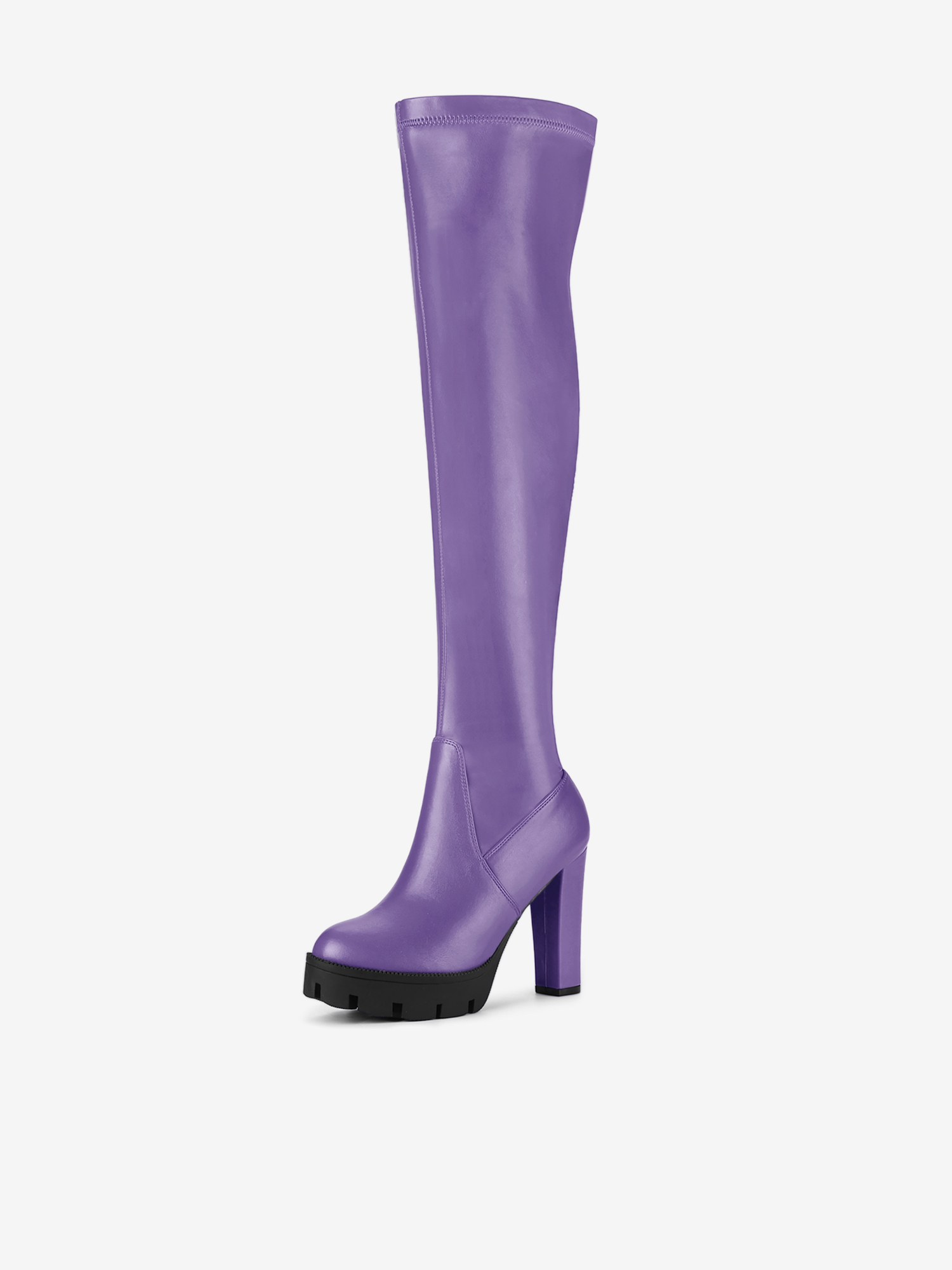 Platform Chunky Heel Over Knee High Side Zipper Boots Purple/6.5 - Allegra K catalog