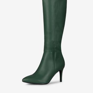 Pointed Toe Stiletto High Heel Zipper Knee High Boots Green/6.5 - Allegra K catalog