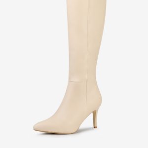 Pointed Toe Stiletto High Heel Zipper Knee High Boots Nude/6.5 - Allegra K catalog