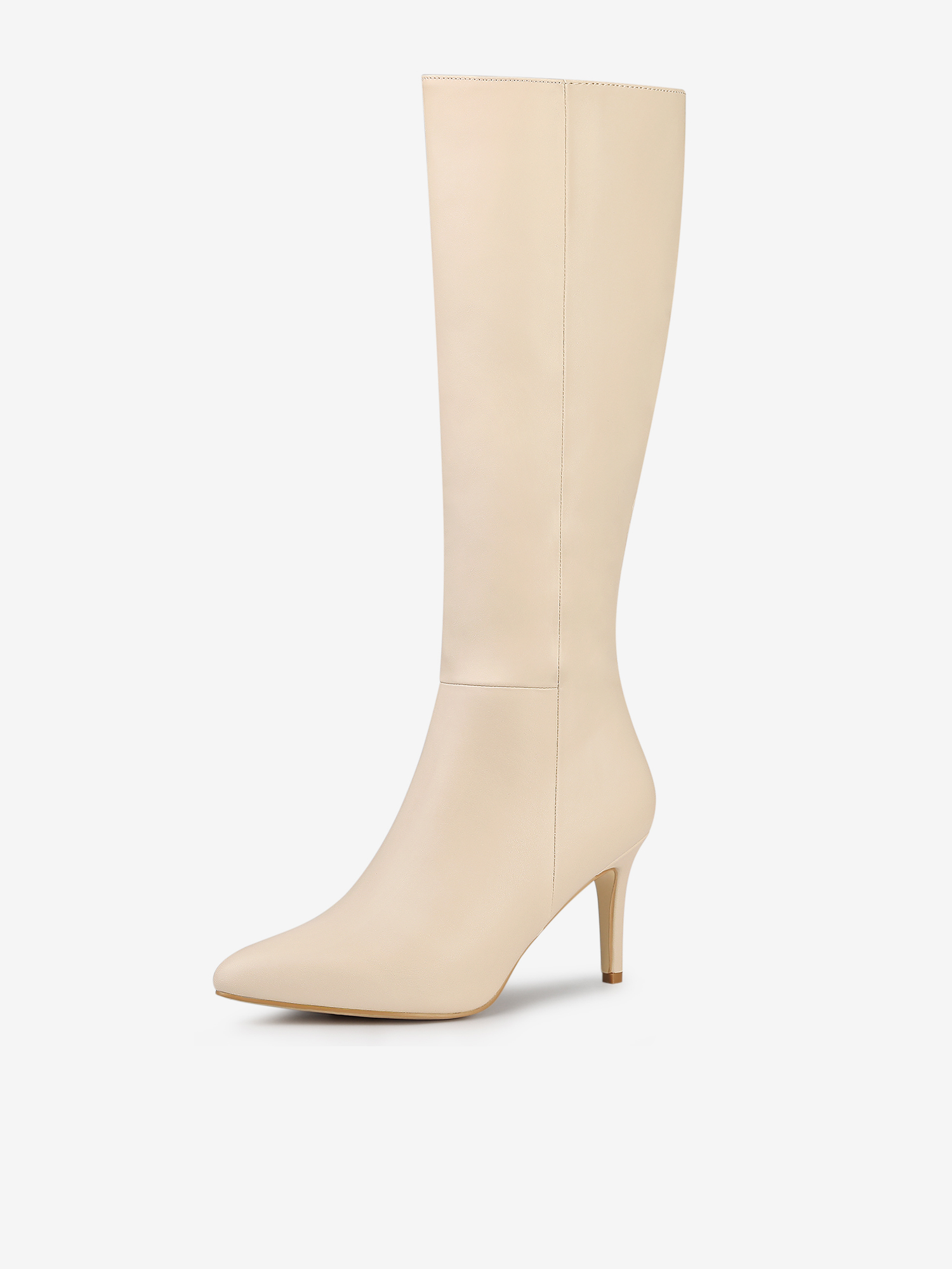 Pointed Toe Stiletto High Heel Zipper Knee High Boots Nude/8 - Allegra K catalog