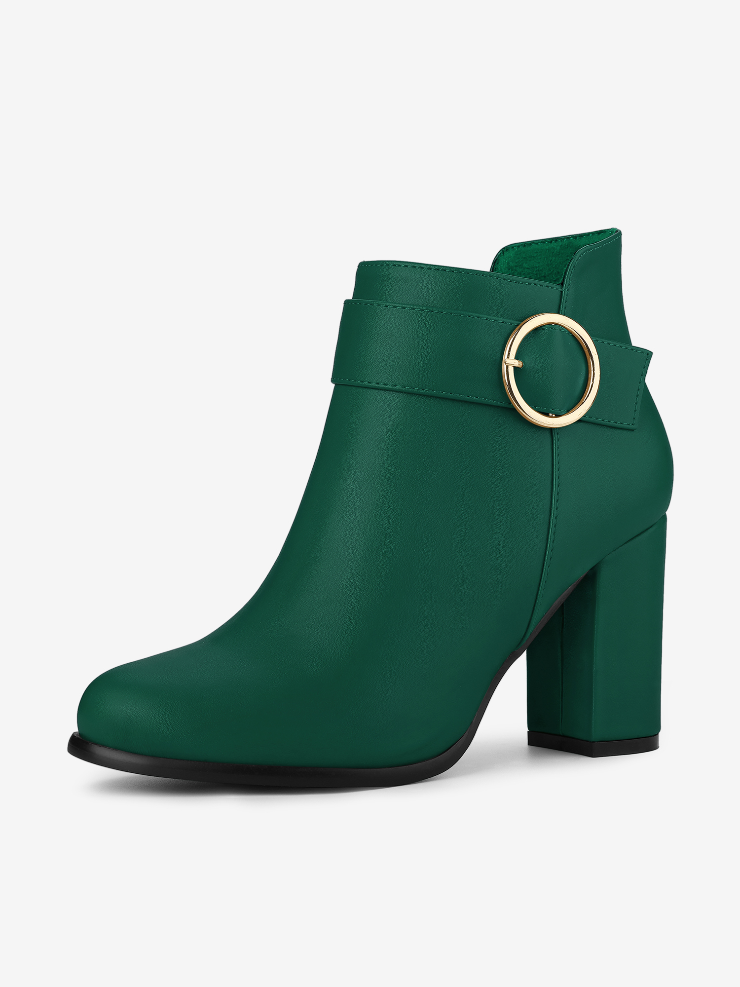 Round Toe Circle Buckle Chunky Heel Ankle Boots Green/8 - Allegra K catalog