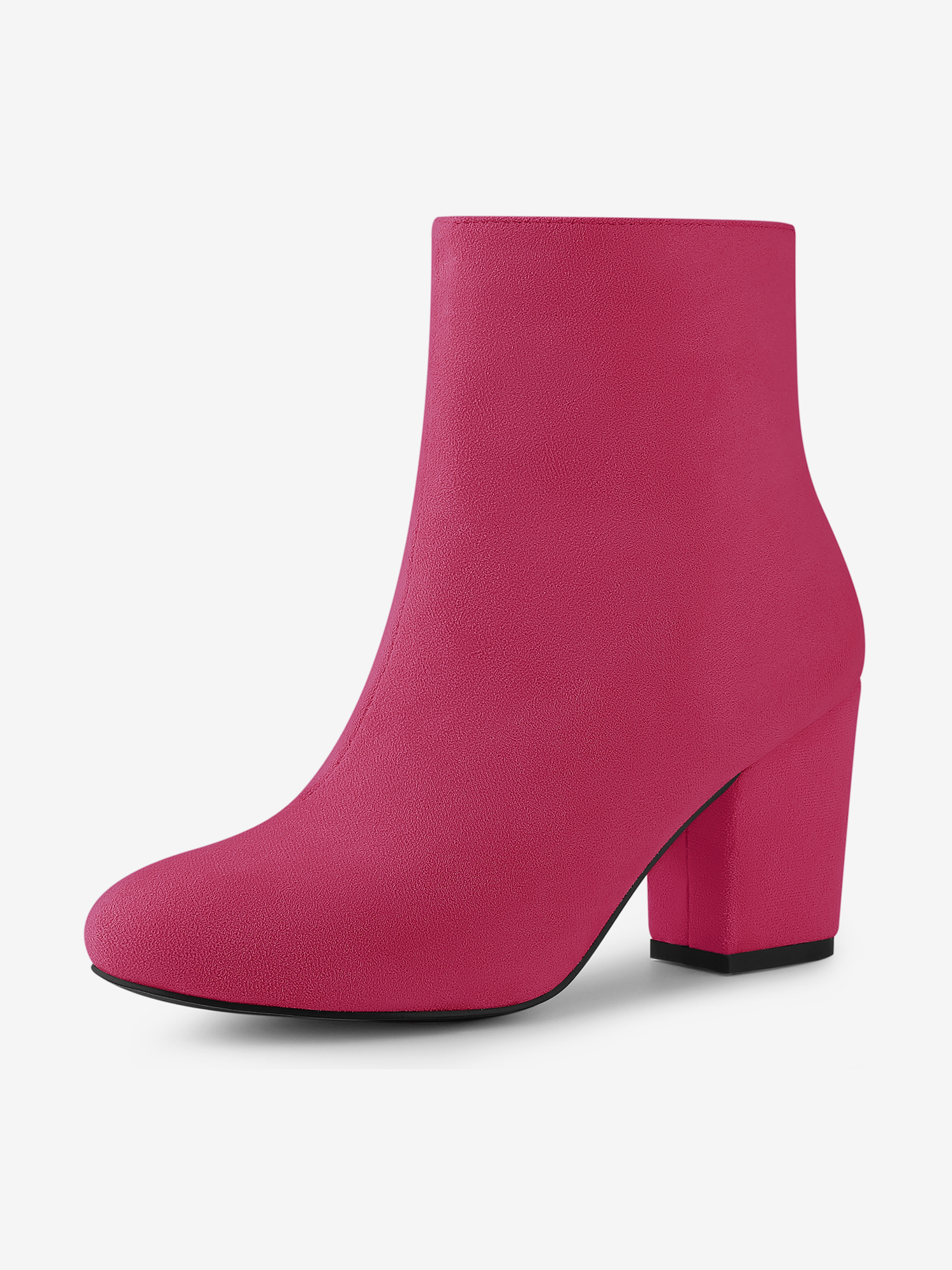 Faux Suede Round Toe Block Heel Zipper Ankle Boots Hot Pink/9 - Allegra K catalog