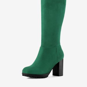 Faux Suede Mid Calf Block Heel Side Zipper Mid-Calf Boots Green/10 - Allegra K catalog