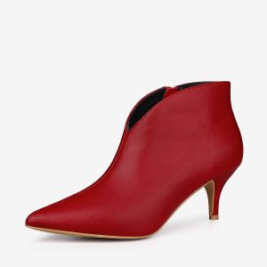 Cutout Pointy Toe Stiletto Heel Boots Ankle Booties Red/8 - Allegra K catalog