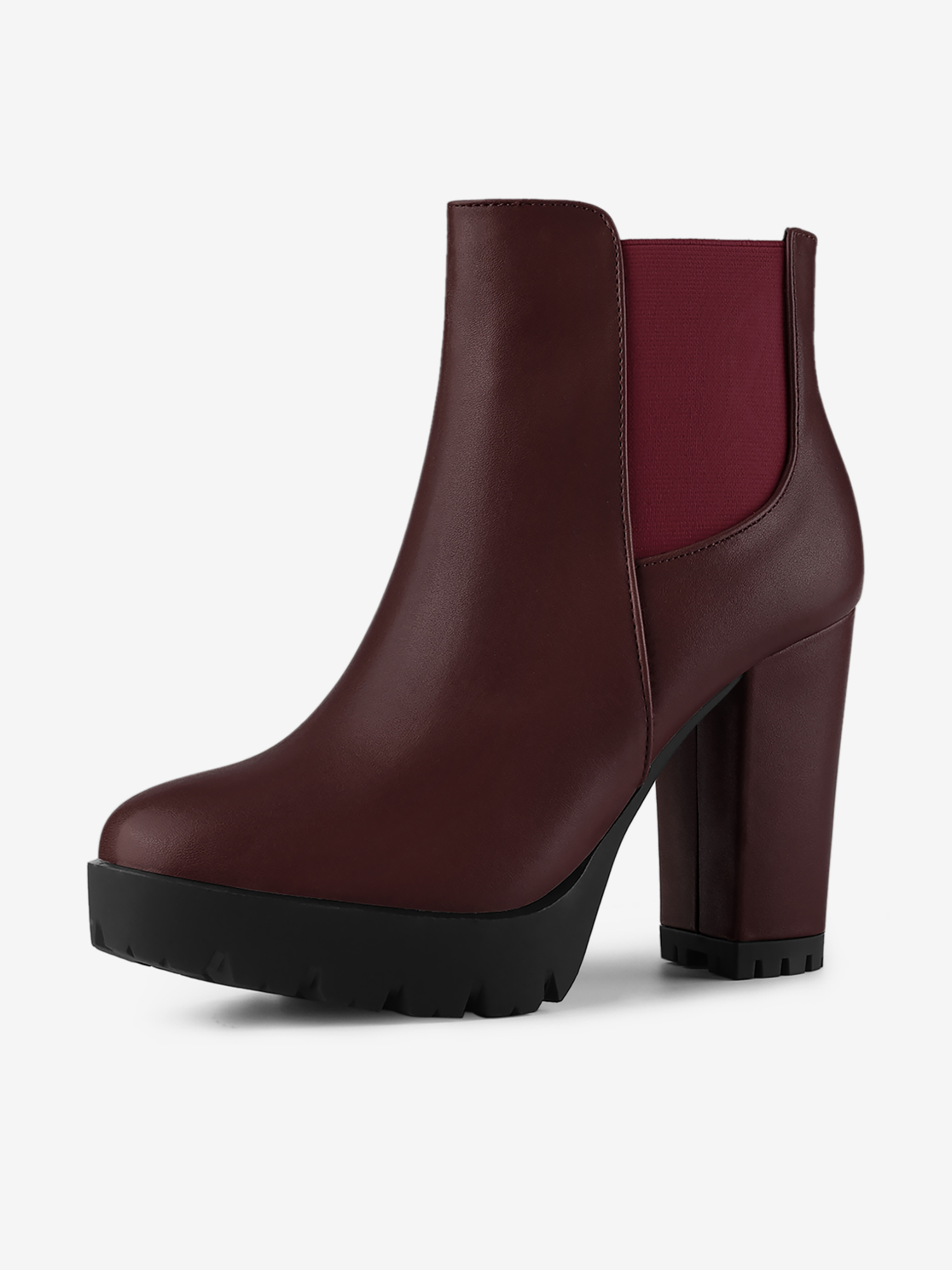 Round Toe Zipper Block Heel Platform Ankle Boots Burgundy/6.5 - Allegra K catalog