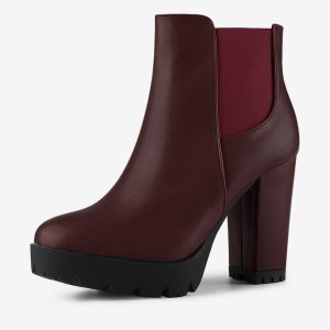 Round Toe Zipper Block Heel Platform Ankle Boots Burgundy/7 - Allegra K catalog
