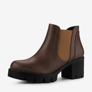 Lug Sole Chunky Heel Chelsea Ankle Boots Coffee/8.5 - Allegra K catalog