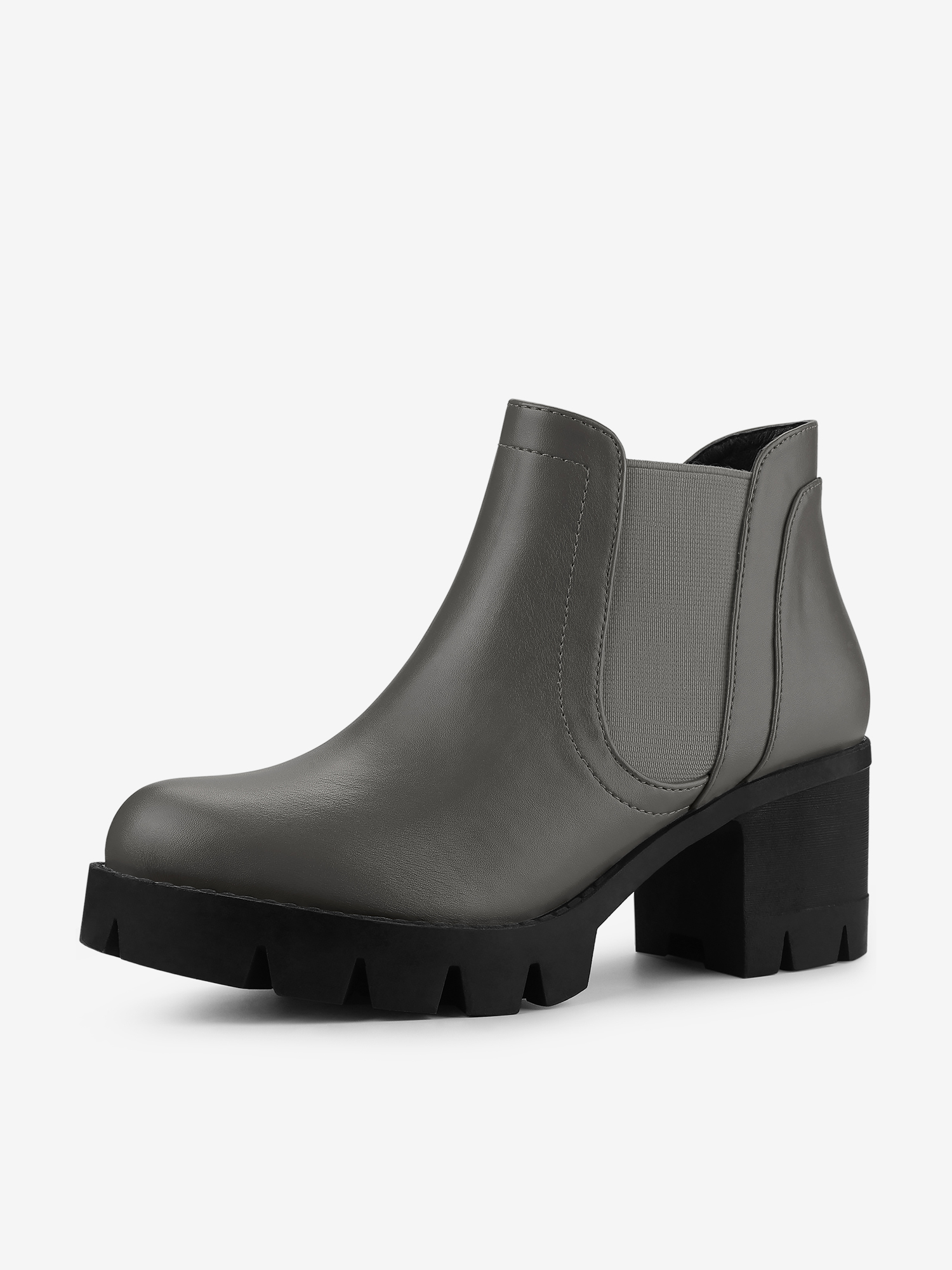 Lug Sole Chunky Heel Chelsea Ankle Boots Grey/7 - Allegra K catalog